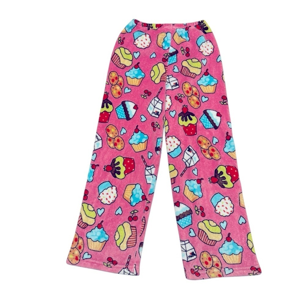 Love and Kisses Fleece Pink Pajama Pants Cupcakes Milk Cookies Girls 12-14 - Picture 5 of 5